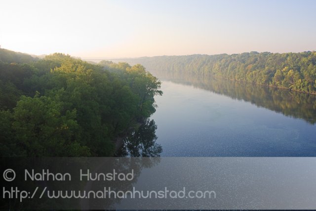 The Mississippi River early in the morning from the Franklin Avenue Bridge.